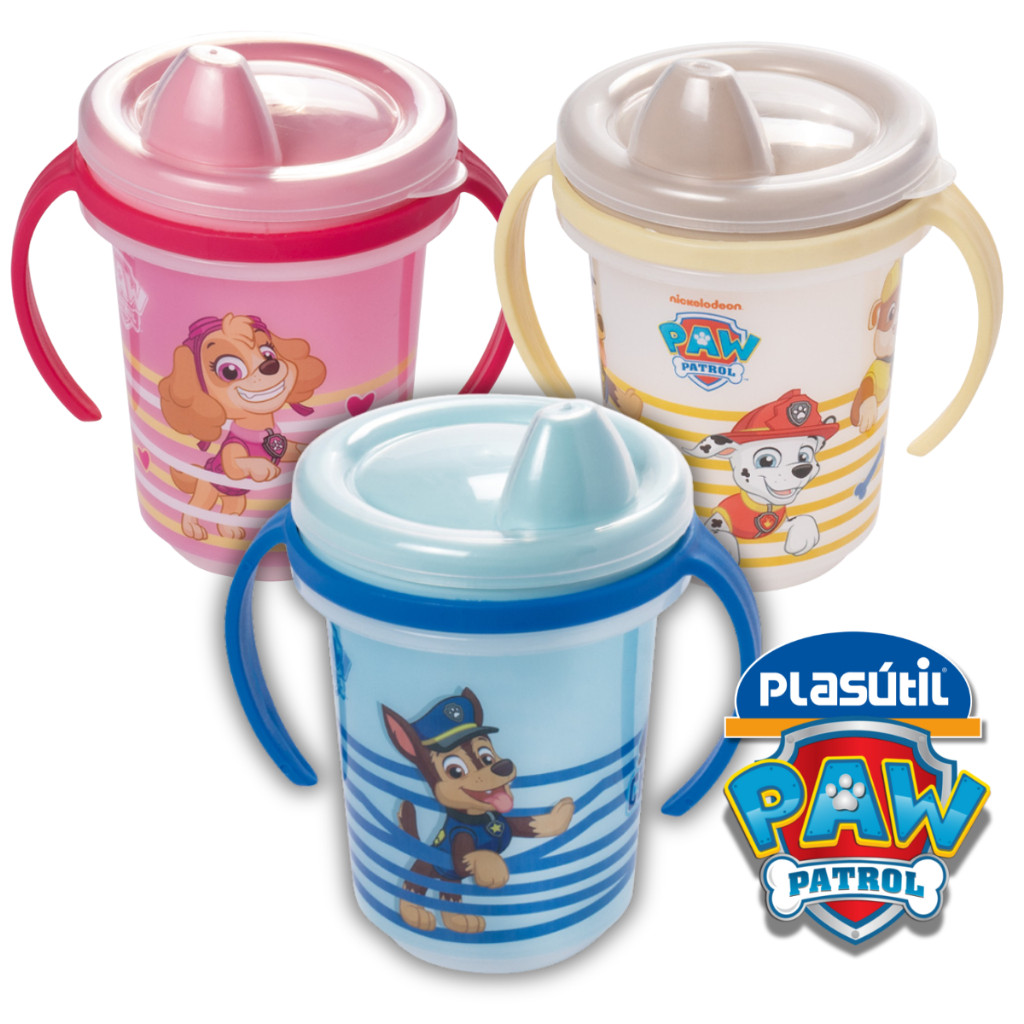 Copo com Alça Bico Rígido 330ml Patrulha Canina Escolar Água Passeio Antivazamento