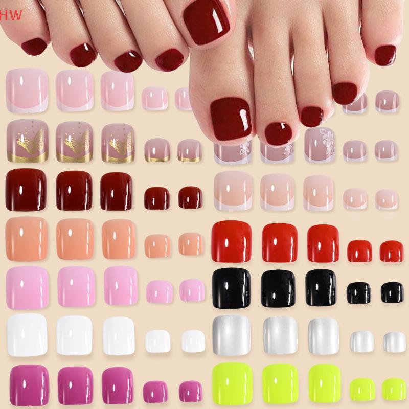 96 Pcs 4 Grade Curto Quadrado Pontas De Unha Falsa Cobertura Completa Artificial Acrílico Pé Nail Art Tip Press On Toe E