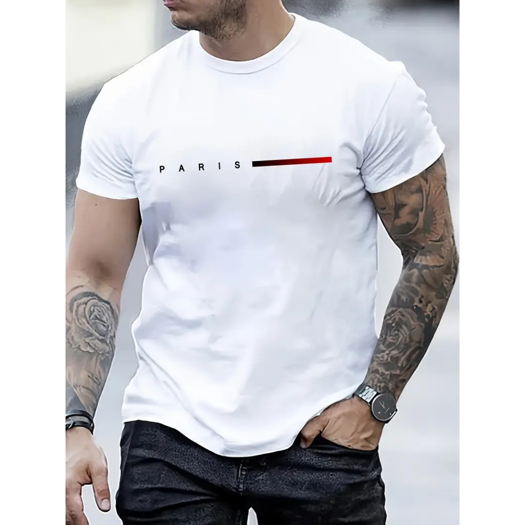 Camiseta T-Shirt 100% Algodão Estampada Paris Degrade Horizontal Camisa masculina