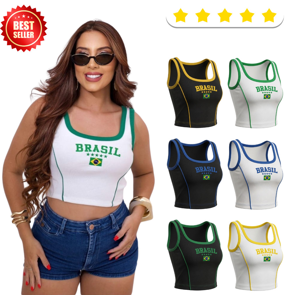 Regata Cropped Feminino Brasil Blusinha Copa 2026 Algodão Estiloso Modinha