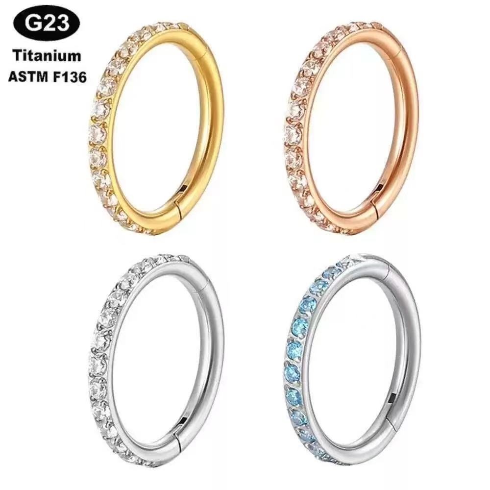 Piercing argola aberta elegante de titânio G23 sintético com zircônia para nariz e orelha, cartilagem, hélice, 18K banha