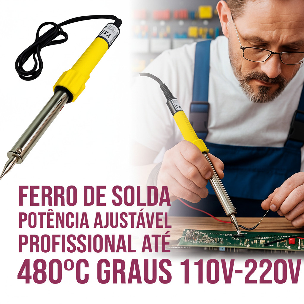 Ferro de Solda Profissional com Controle de Temperatura | Até 480°C | 110V/220V | Potência Ajustável