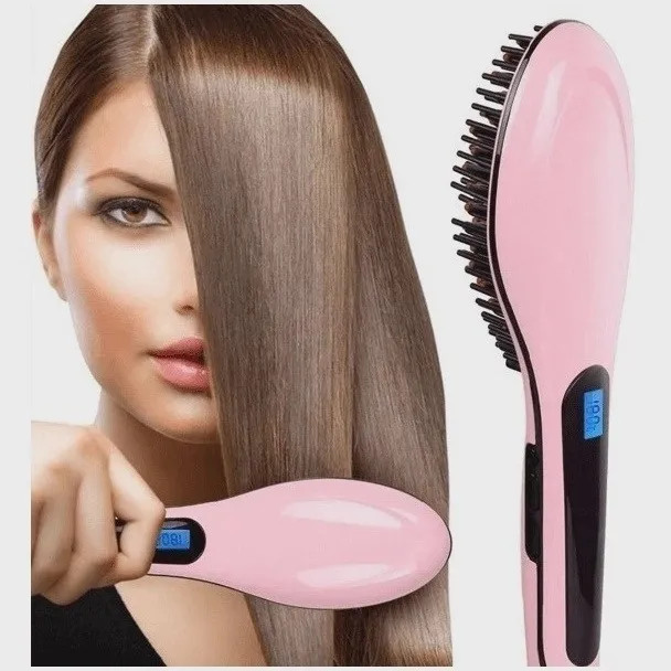 Escova Alisadora Elétrica Fast Hair Hqt-906 Anti-Frizz Bivolt - cor sortida (branca, rosa ou preto).