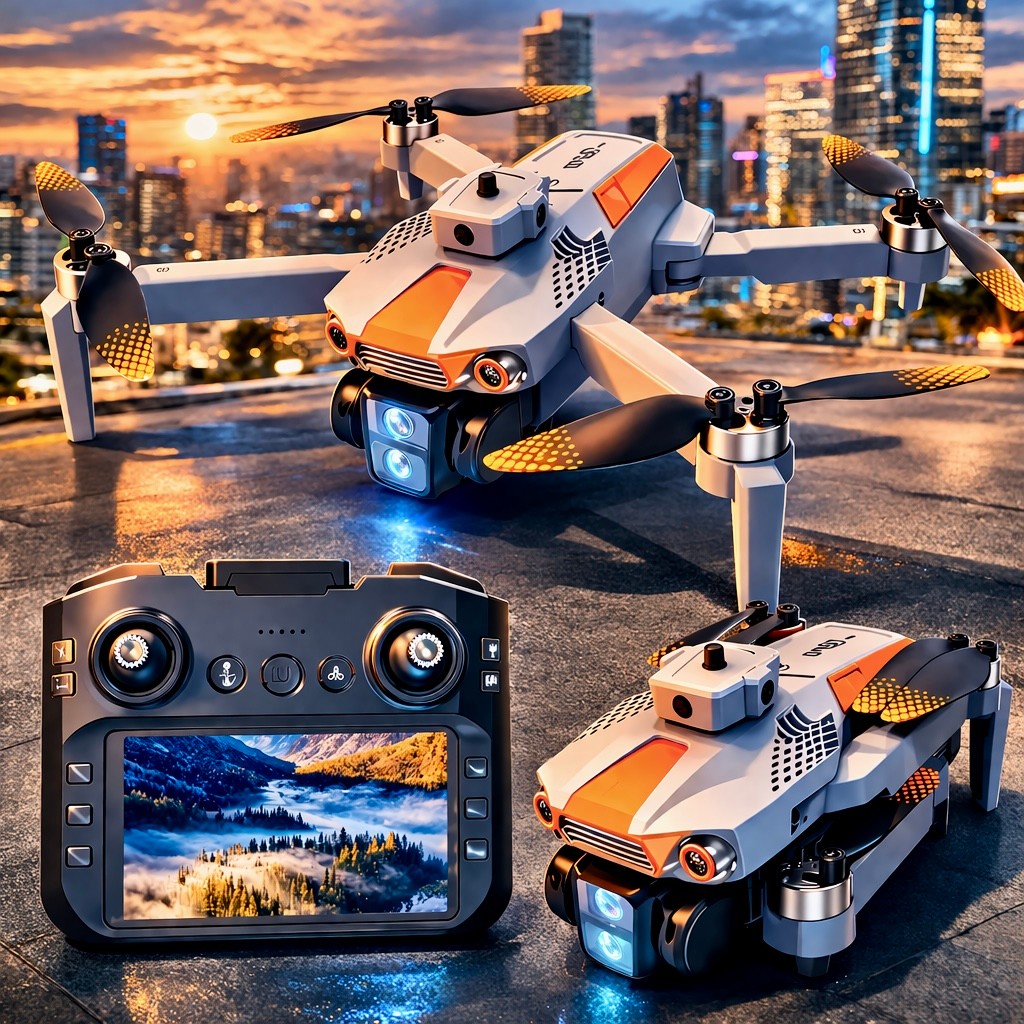 Drone LF669 Profissional HD 720p Controle Com Tela LCD Integrada FPV Sensor De Obstáculos 1 Bateria + Bag Top