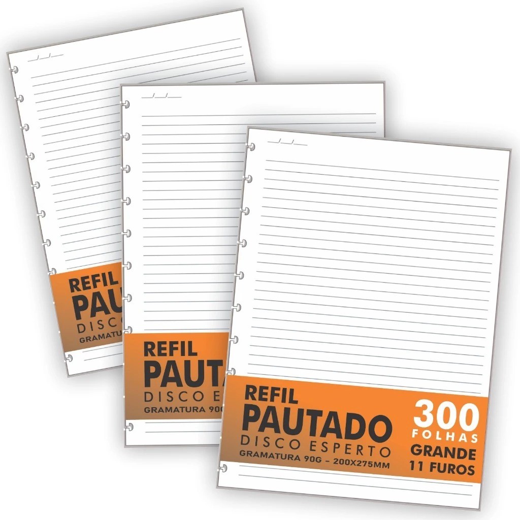 Refil Caderno inteligente 100 200 300 folhas Refil tamanho A4 Grande 11 Discos Pautado