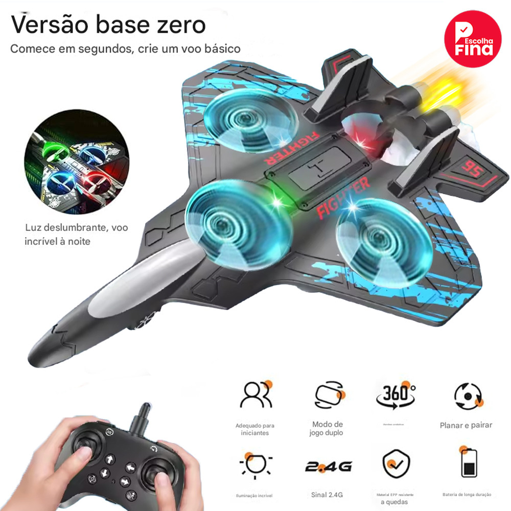 Avião Drone de Combate RC 2.4GHz Quadrimotor, Bateria Recarregável e Muito Resistente