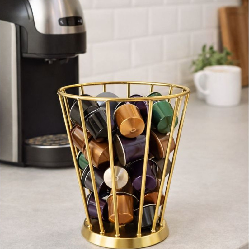 Porta Cápsulas Café Nespresso / Dolce Gusto em Metal – Organizador Decorativo para Cozinha Preto Dourado Ouro
