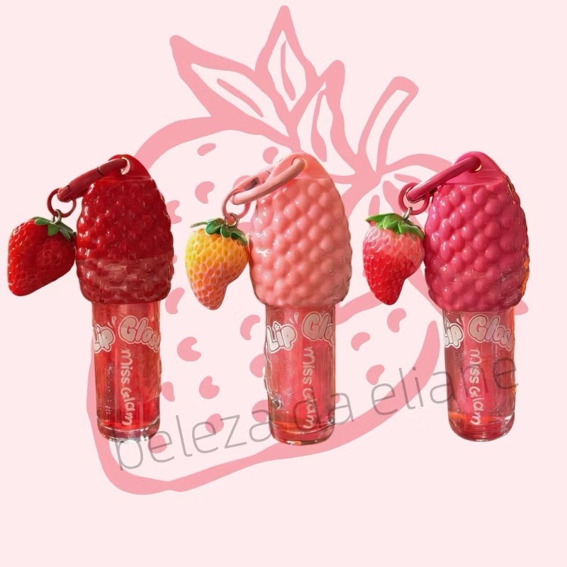 Gloss labial hidratante com aroma de morango que muda de cor, vem com um chaveiro, um presente encantador.
