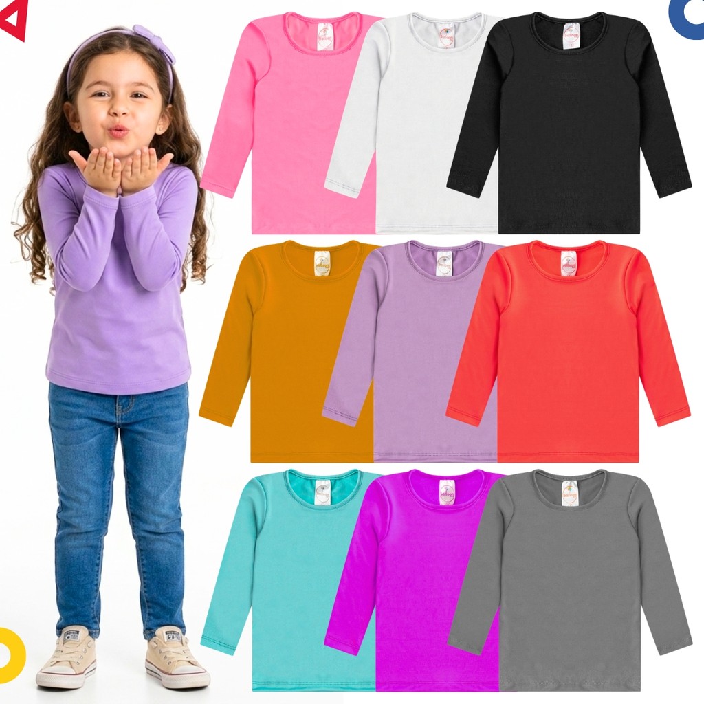 Kit 3 Blusas Infantil Feminina Térmica Segunda Pele Manga Longa Forrada Inverno