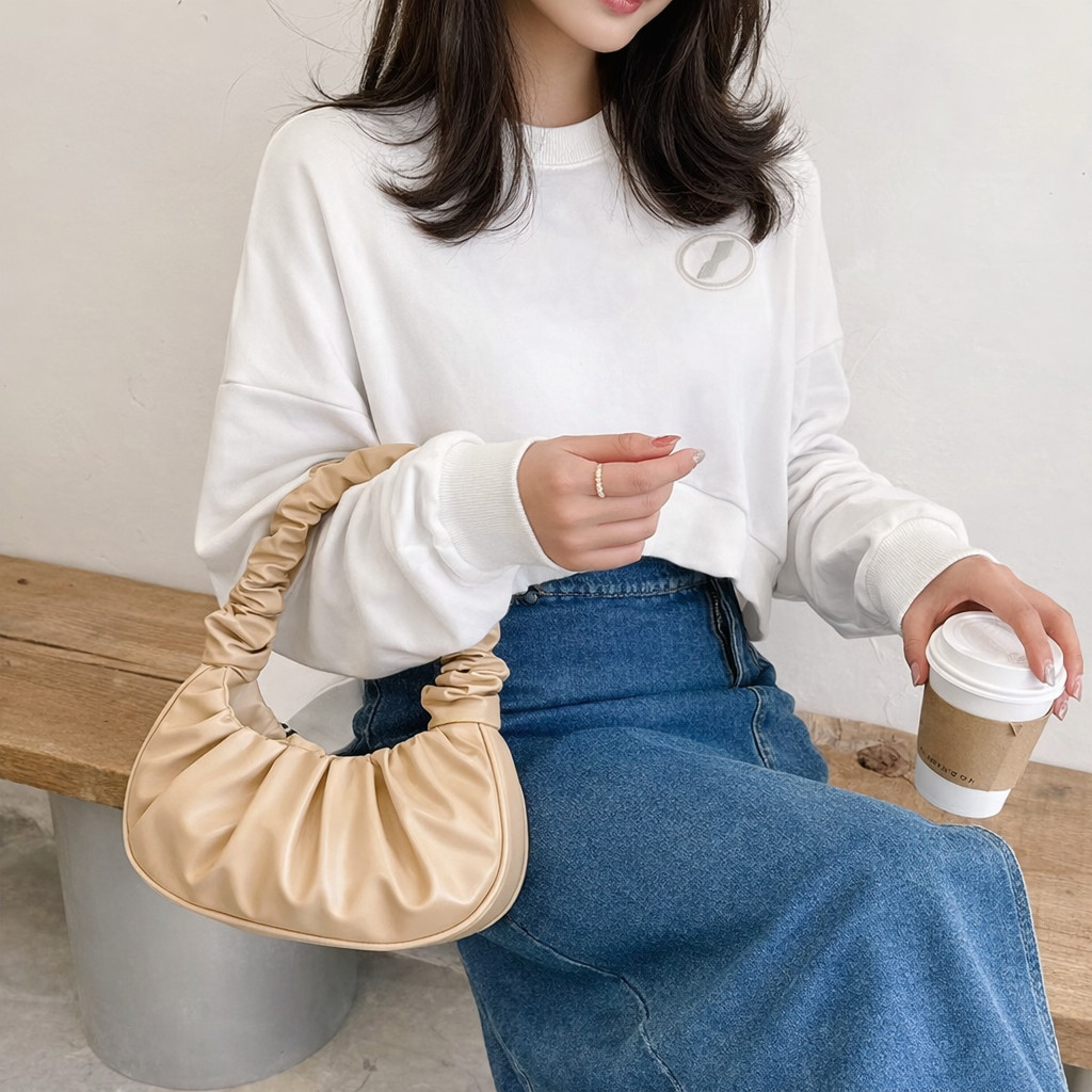 Saco de Nuvem Pregueado Moda Sólida Cor Simples Grande Capacidade Bolsa de Mão