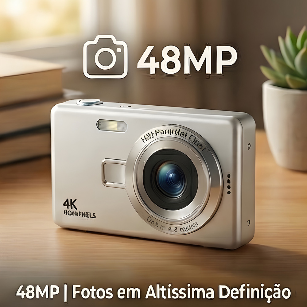 Câmera Digital Retro 48MP 4K 1080P Zoom 16X Portátil 650mAh Opção TF 8GB Com Adaptador E Leitor