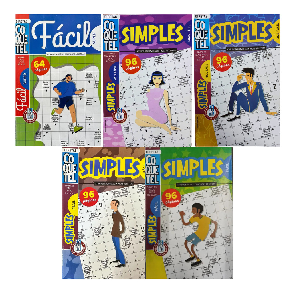 Kit 5 Palavras Cruzadas Simples e Fácil - Nivel: Fácil 