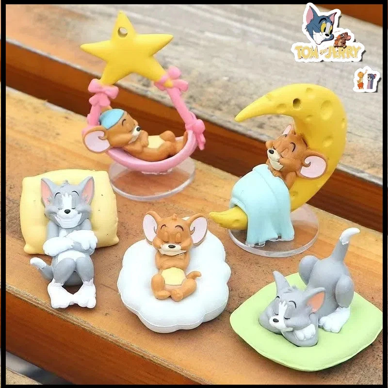 Tom E Jerry Cartoon Sleep Figure Ornamento De Carro Caixa Cega Acessórios Para Interiores De Automóveis