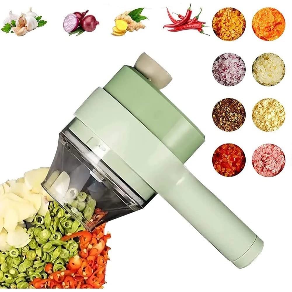 Cortador Elétrico de Legumes 4 em 1 Sem Fio USB Triturador de Alho e Vegetais Multifuncional para Cozinha