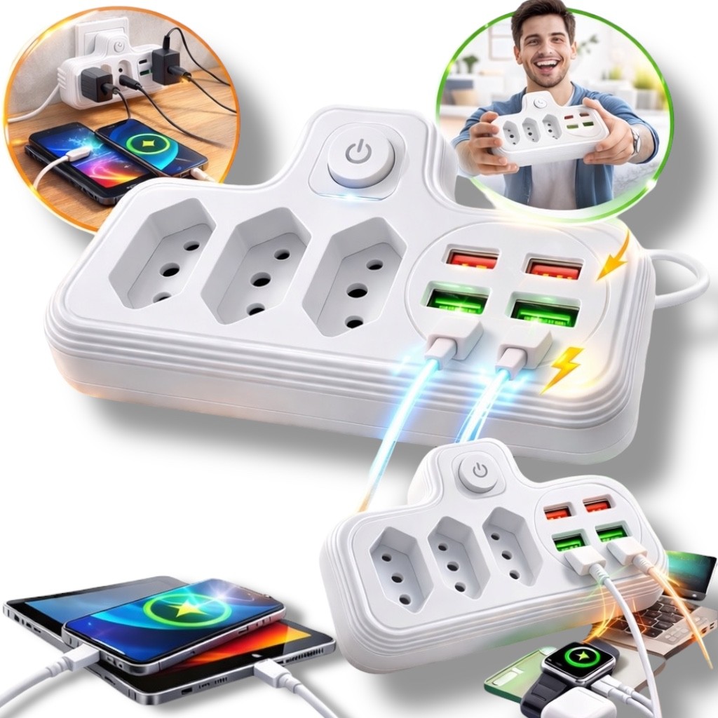Adaptador Extensor Tomada Universal USB E Tipo C Estação De Carga Portátil Bivolt Multiplicador De Tomadas Resistente