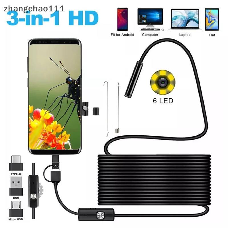 [Z] Câmera Endoscópica Android De 5.5 Mm 3 Em 1 Micro USB Type C Boroscópio À Prova D'água LED Inspeção De Carro Para HU