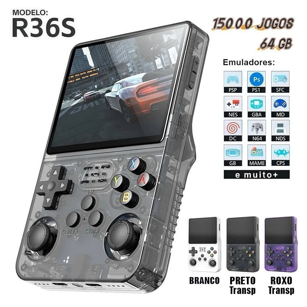 Console Portátil R36S + de 15.000 Jogos Vídeo Game 64g Linux Tela IPS 3.5 Polegadas a Pronta Entrega Techo pro