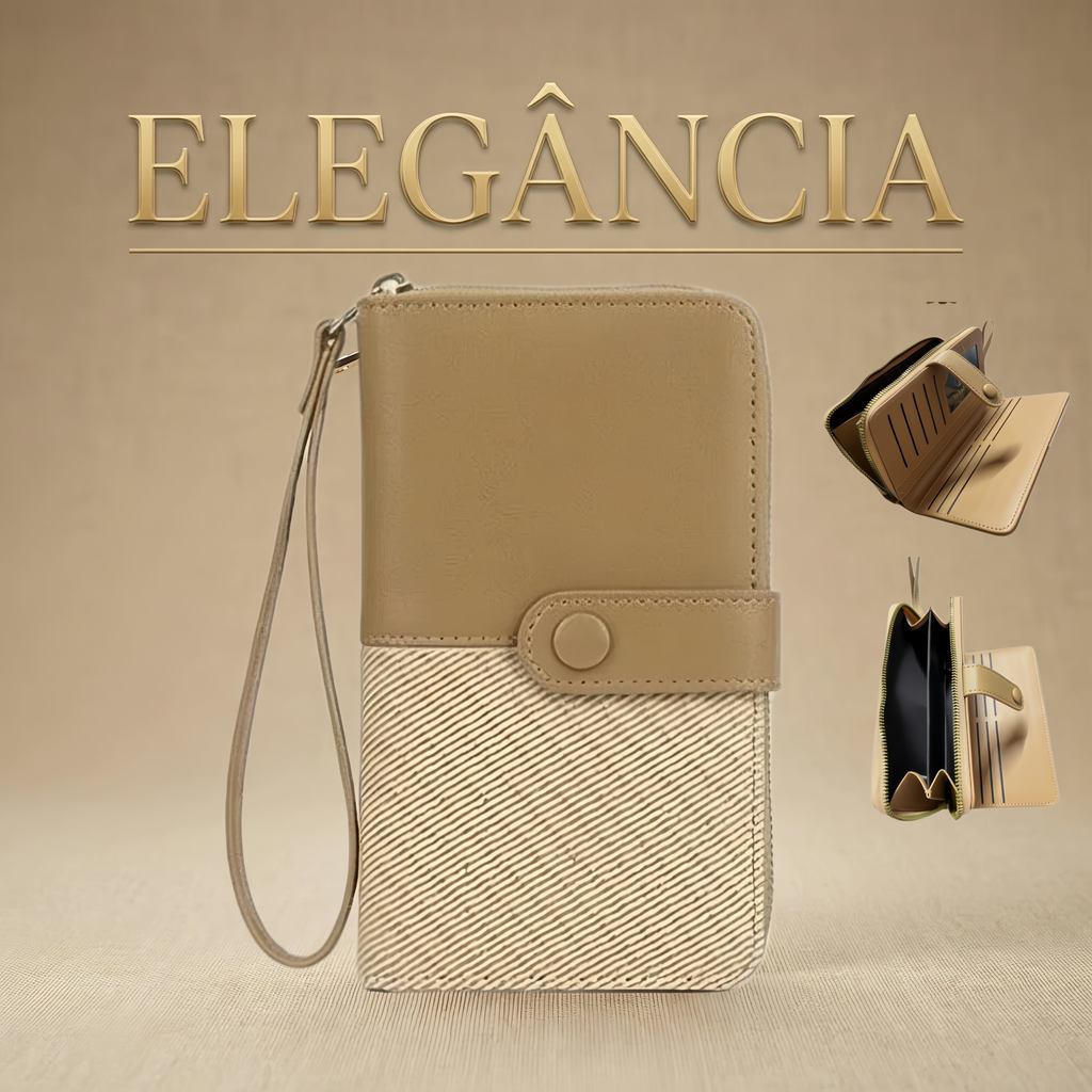 Carteira Feminina Carteira Longa com Alça de Mão Grande Capacidade Com Zíper Com Fecho de Pressão MM
