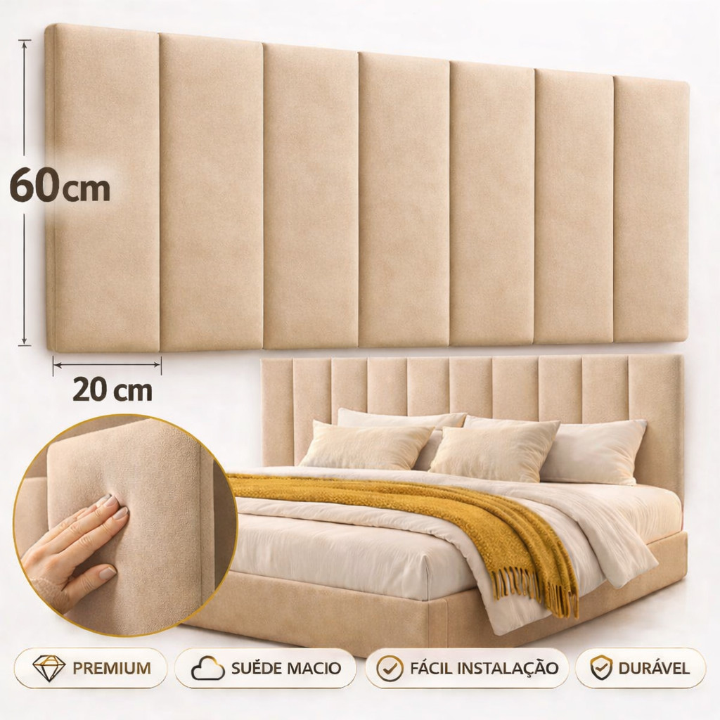 Cabeceiras de Cama Autocolante 60x20cm Cabeceira de Cama para Casal Estofada Adesiva Modulada
