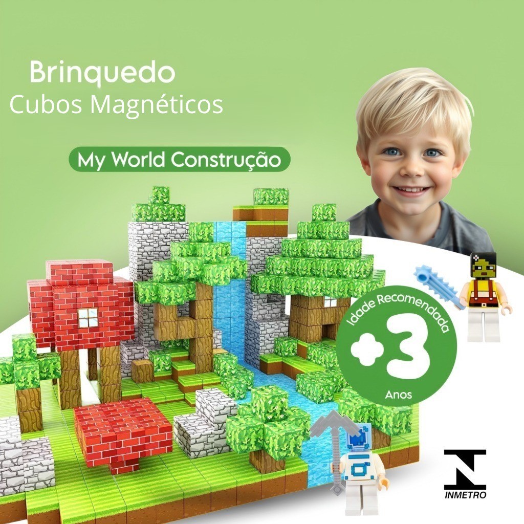 Kit 32/38/48/60/64/75/100/110 Blocos Mundo Magnéticos Cubos De Construção Brinquedo Infantil Educativo