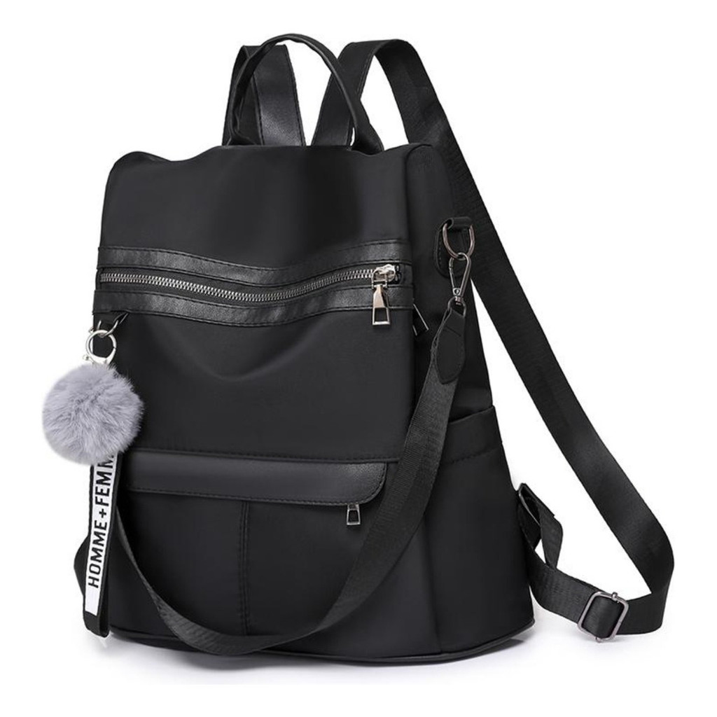Mochila Bolsa Feminina Grande Impermeável Antifurto Alça Cor Preto 2 Desenho Do Tecido Liso