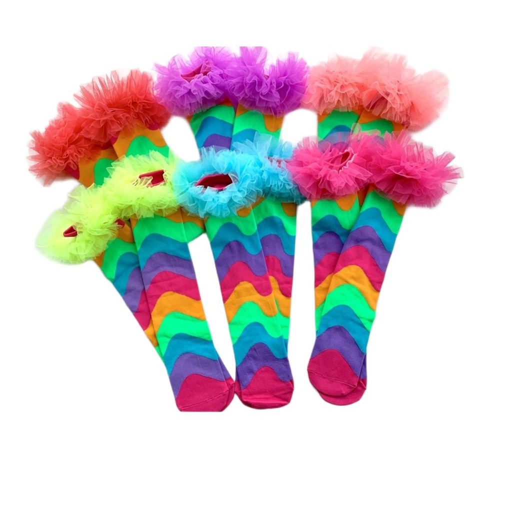 Meia Arco-Íris Com Tule Ideal Para Fantasias Carnaval