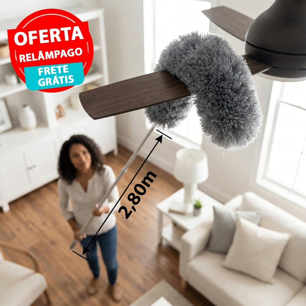 Espanador Extensor Retrátil Microfibra Teto Ventilador Persiana Cabo Longo Limpa Poeira