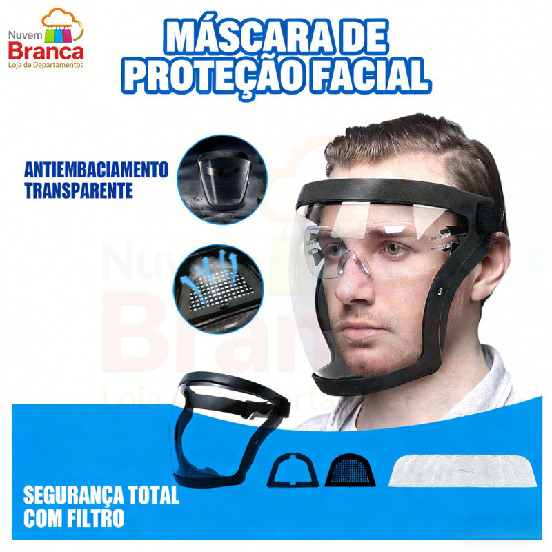 Máscara Facial Proteção Protetora Policarbonato Anti-Embaçante Com 10 Filtros PM2.5 Cozinha Poeira Oficina Segurança