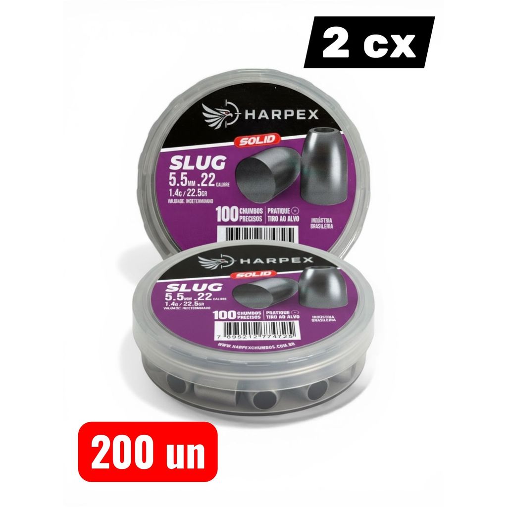 KIT 2 CX Chumbinho de Alta Precisão SLUG SOLID 5.5mm  - Harpex / 200 unidades