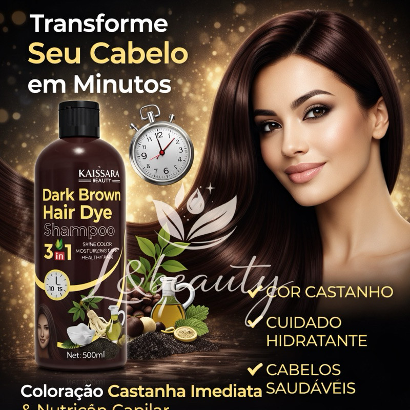 Shampoo Tonalizante Castanho 500ml KAISSARA HAIR DYE Cobre Cabelos Brancos em 3 minutos