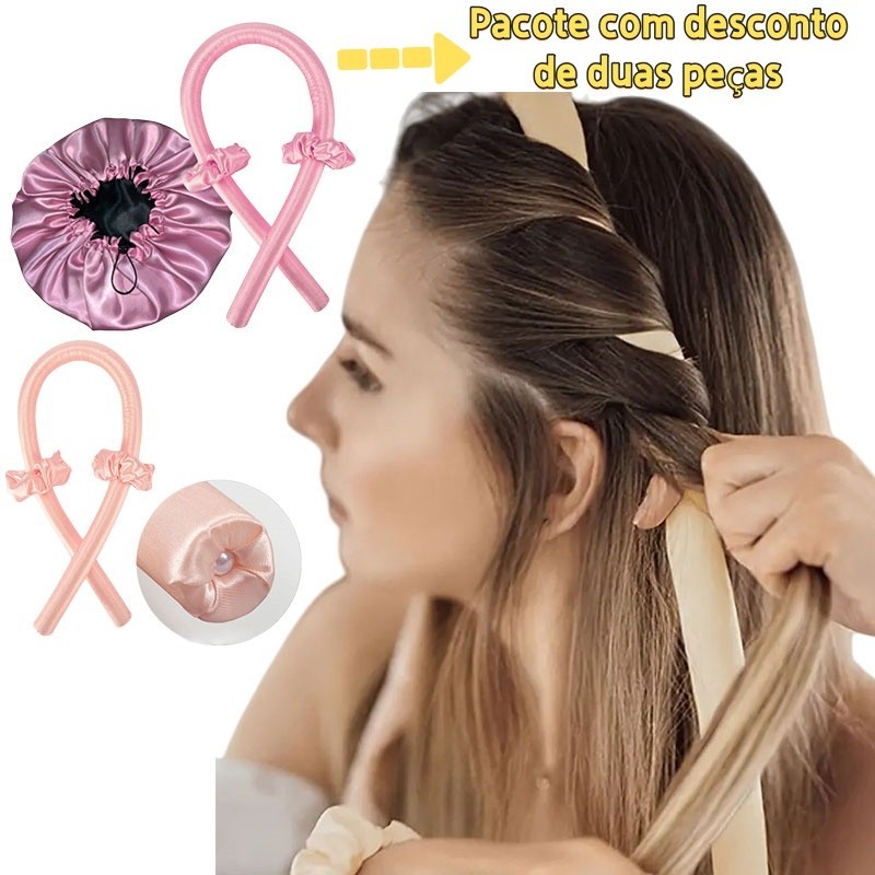 Kit Com Modelador De Cachos + Touca Cetim Dupla Face Com Regulador