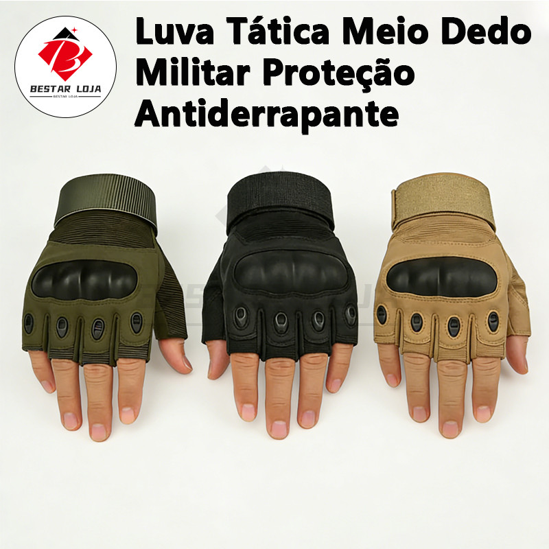 BESTAR LOJA  Luva Tática Meio Dedo Militar Proteção Antiderrapante Para Ciclismo Airsoft Outdoor