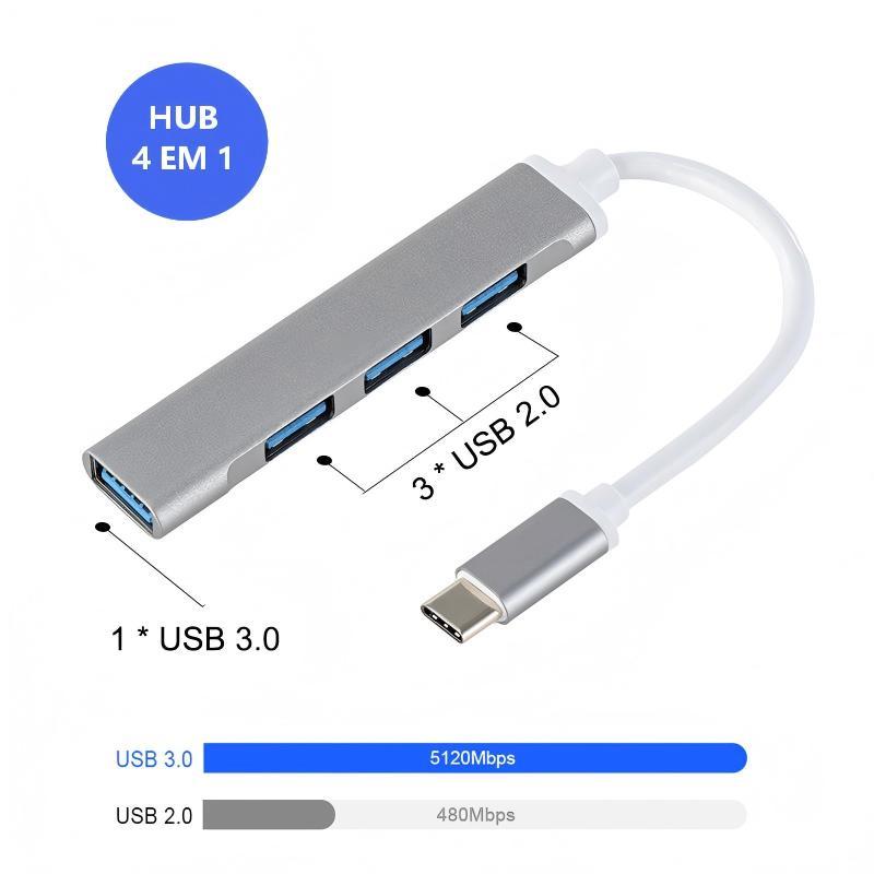 HUB 4 Portas Em 1 USB USB3.0 OTG Tipo C Adaptador Para Mouse Teclado Lenovo Macbook PC Laptop