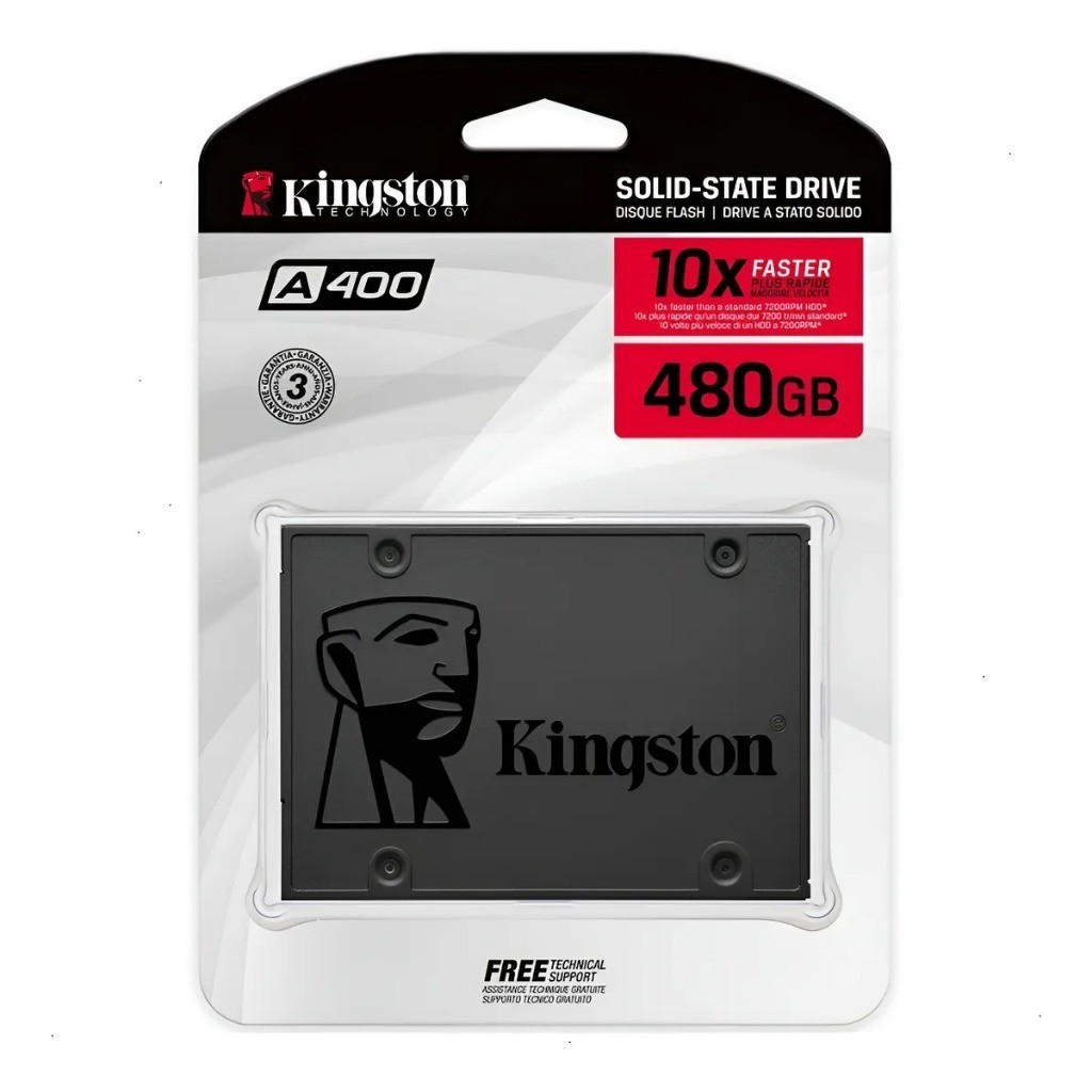 SSD  SATA 3.0  480GB INTERNO KINGSTON A400 LEITURAATÉ 500MB/S E GRAVAÇÃO ATÉ 450MB/S COR PRETO