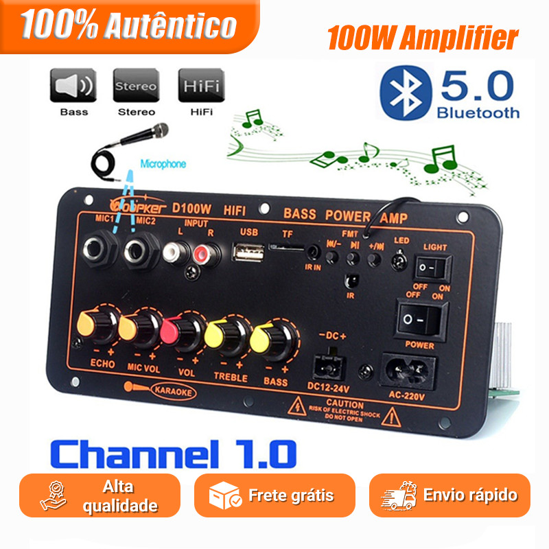 Placa Amplificadora De Microfone Áudio Bluetooth 5.0 De 100W D300 Módulo Amplificador De Subwoofer De Duplo DC12V 24V