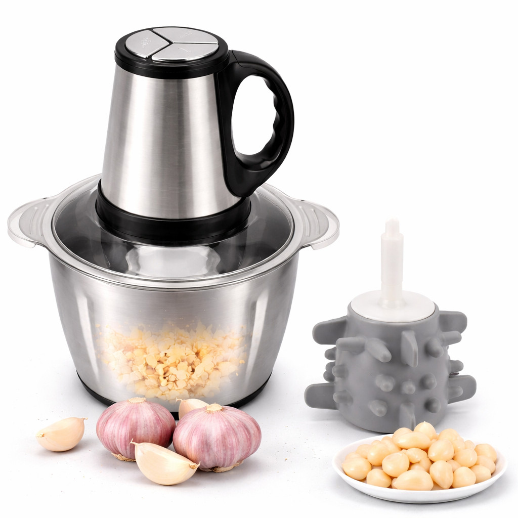 Moedor Elétrico com Alça 2L e 3L  Picador de Carne, Alho e Legumes + Descascador de alho Lar inova