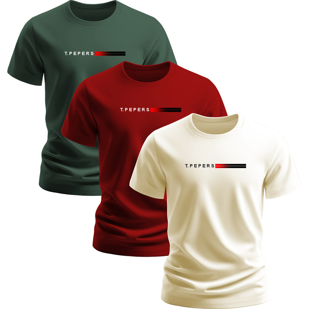 Kit Com 3 Camisetas Algodao  Masculina Top Original Camisa Paris
