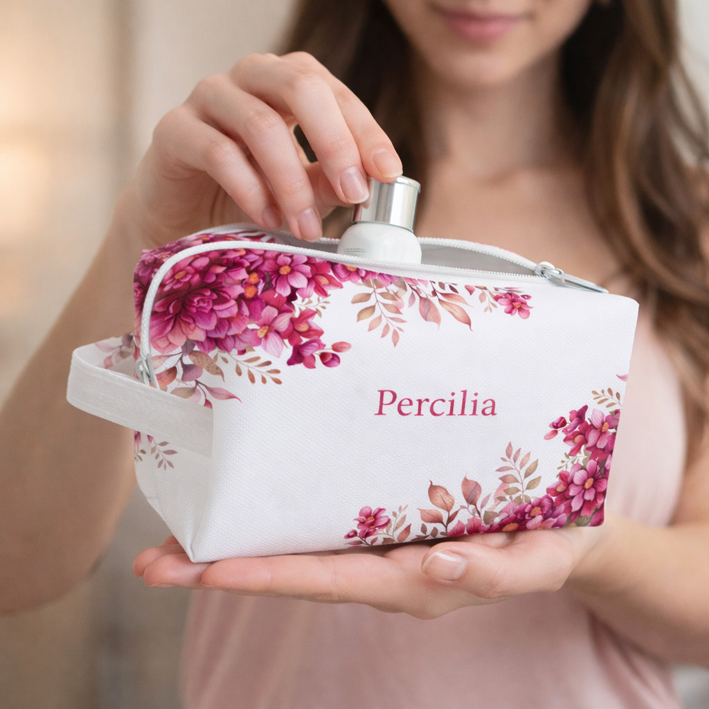 Necessaire Personalizada com Nome Floral Bolsa com Alça Multiuso Viagem Presente Lembrancinha Empresa Brindes