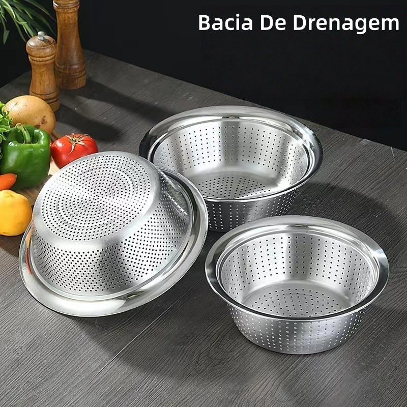 Escorredor de Arroz em Aço Inox 27cm – Peneira/Coador de Cozinha Resistente