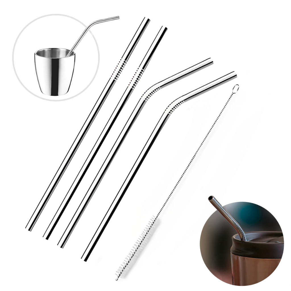 Combo 04 Canudos Inox Com Escova Ecológico Reutilizáveis Sustentáveis