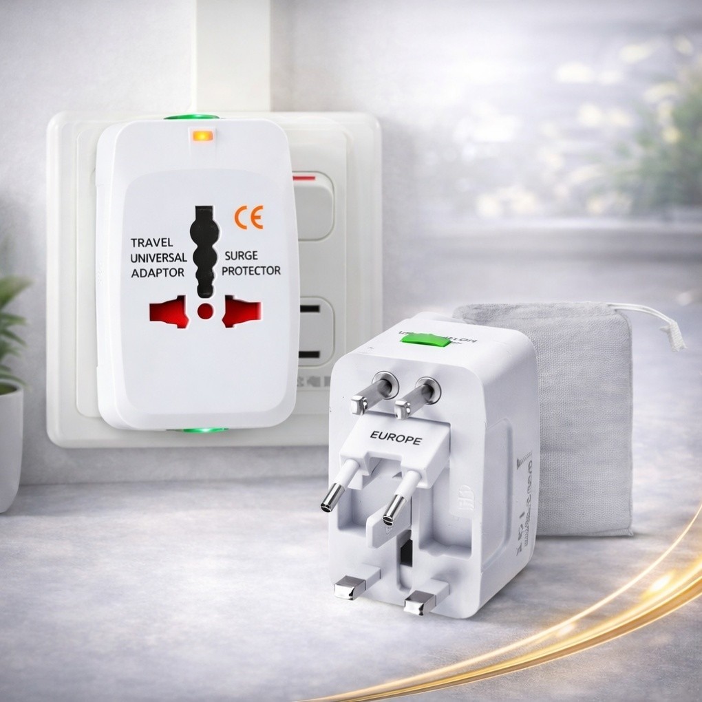 Adaptador Universal de Tomada Viagem Internacional EUA Europa Austrália UK Bivolt Compacto