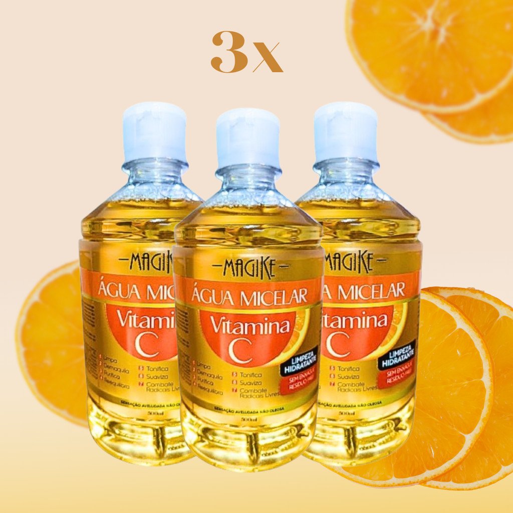 Kit 3 Agua Micelar Magike Vitamina C  Hidratação 500ml