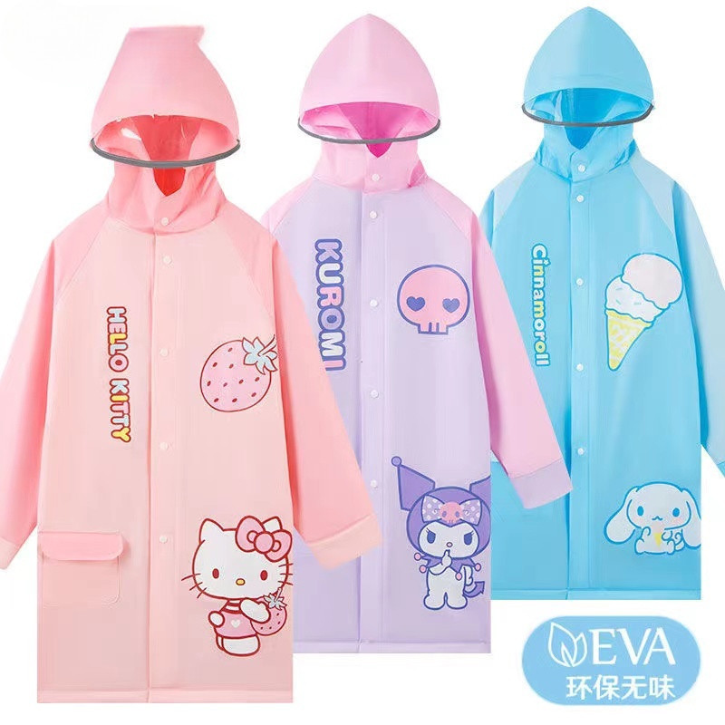 Sanrio Quatro Estações Crianças Kuromi Cartoon Capa de chuva Kuromi Cartoon Meninas do Jardim de Infância Poncho Estudan