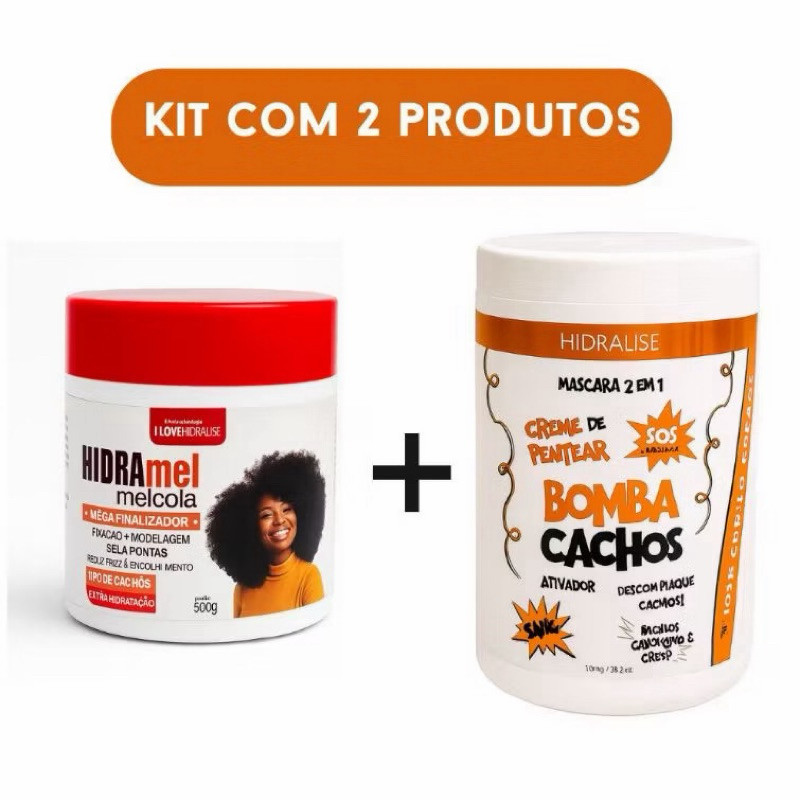KIT Mel Cola Fitagem + Creme de Pentear Bomba Cachos 1kg Ativador De Cachos Cabelo Cacheado Crespo