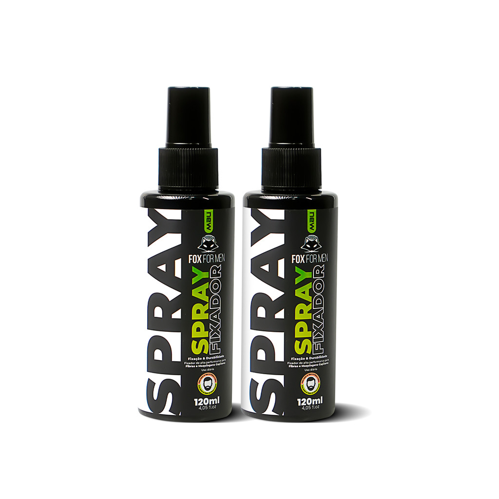 SPRAY FIXADOR DE FIBRA CAPILAR 02 UNIDADES 120ML FOX FOR MEN - RESISTENTE A ÁGUA
