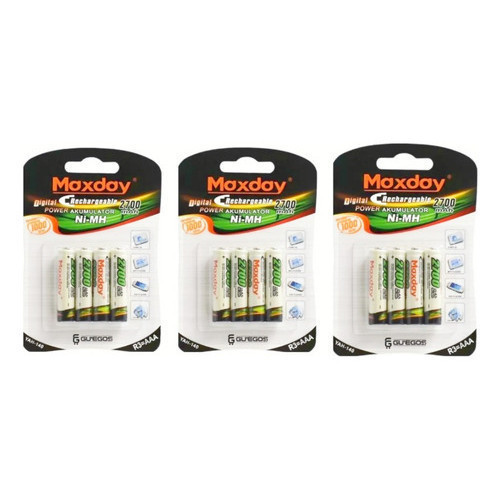 Kit 12 Unidade Pilha Palito Recarregável Maxday AAA 2700mah