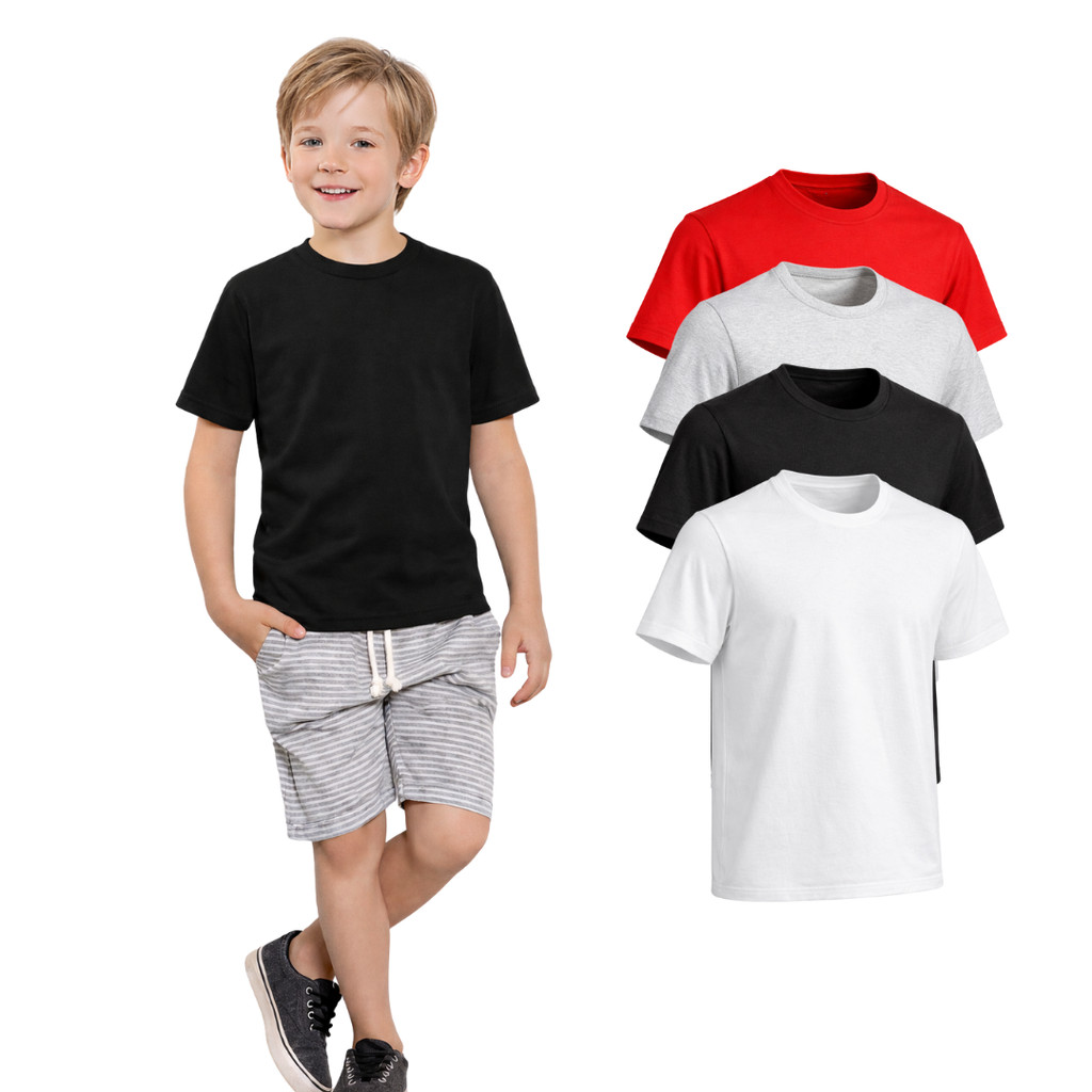 Camiseta Infantil Masculina Manga Curta 100% Algodão Lisa 1 a 8 Anos