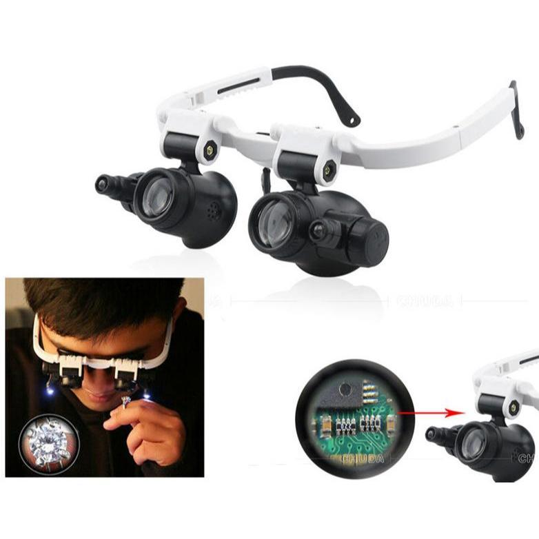 Lupa De Óculos 9892H-1 Com Luzes DUPLA LED Pequena Manutenção De Máquinas Montada Na Cabeça Raio de Ação Cirúrgico