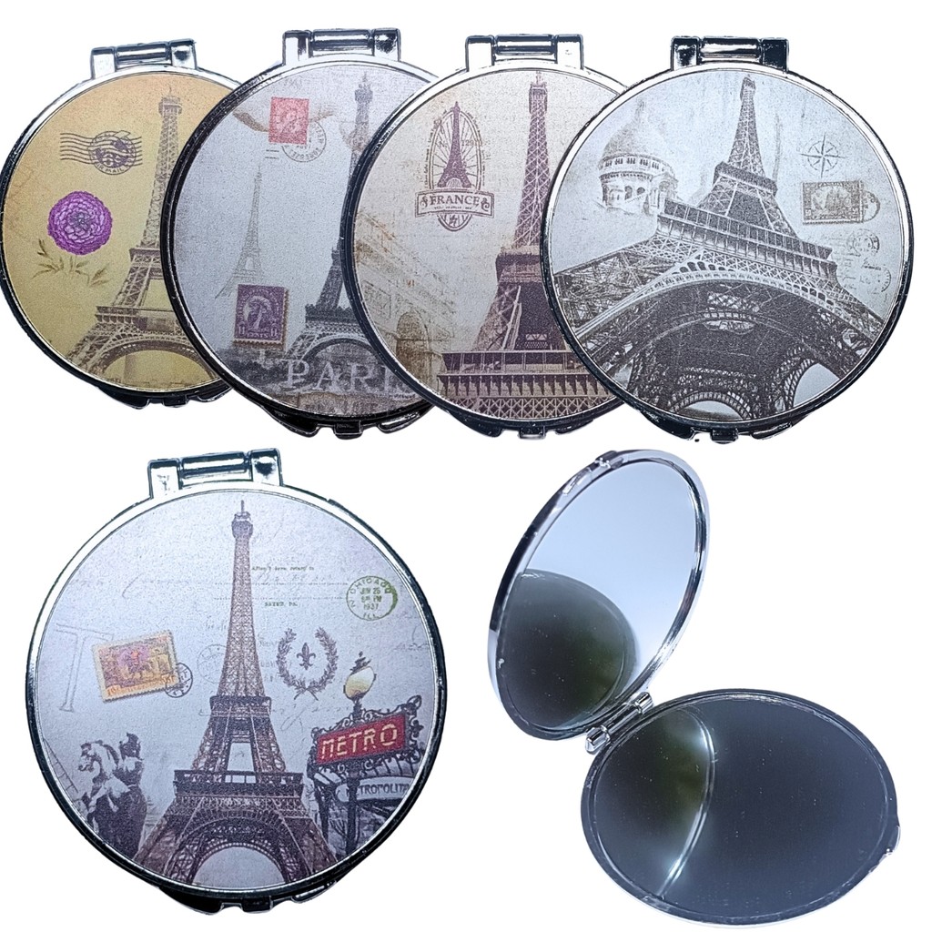 Espelho de Bolso Modelo Redondo Paris Sortido kits de 1 a 5 Peças