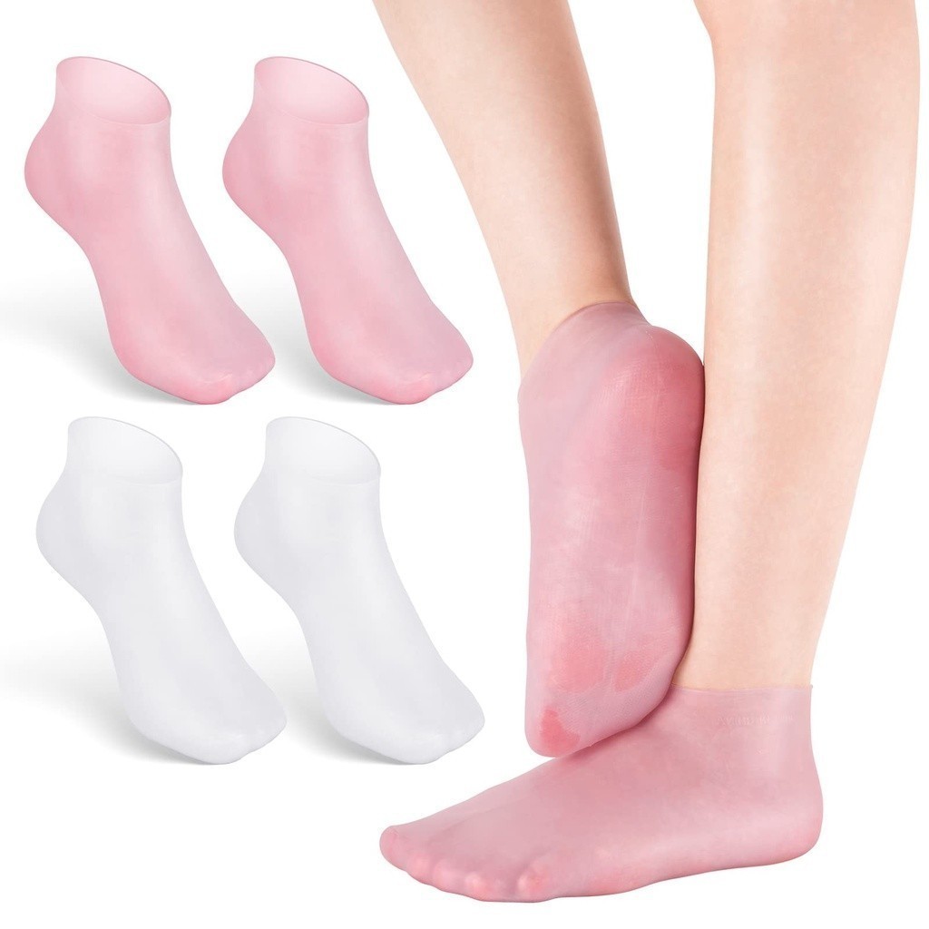 Par Meias Cuidados Com Pés Spa Uso Silicone Calcanhar Gel Hidratante Pele JJ